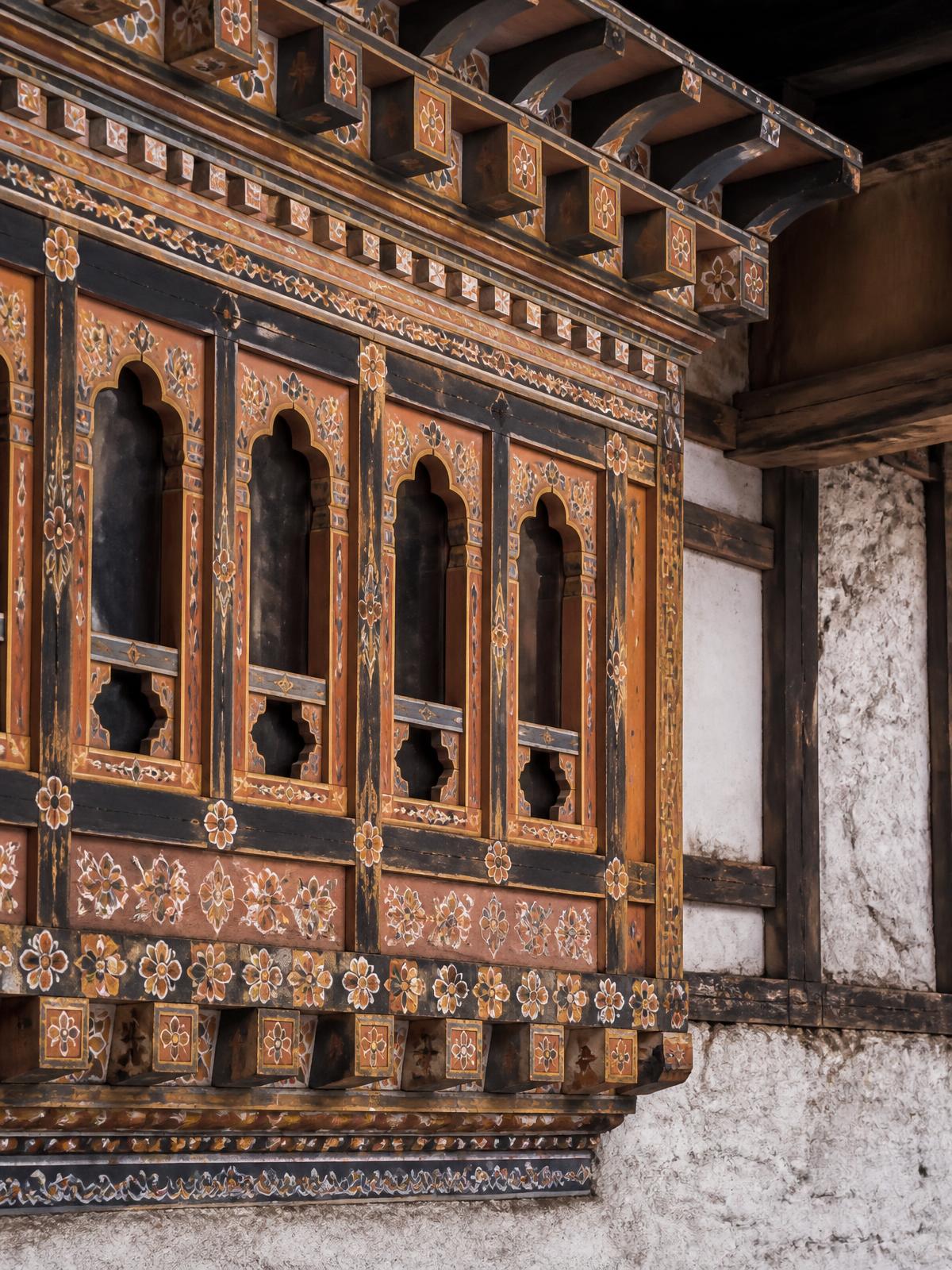 Hand-painted Bhutanese architectural woodwork